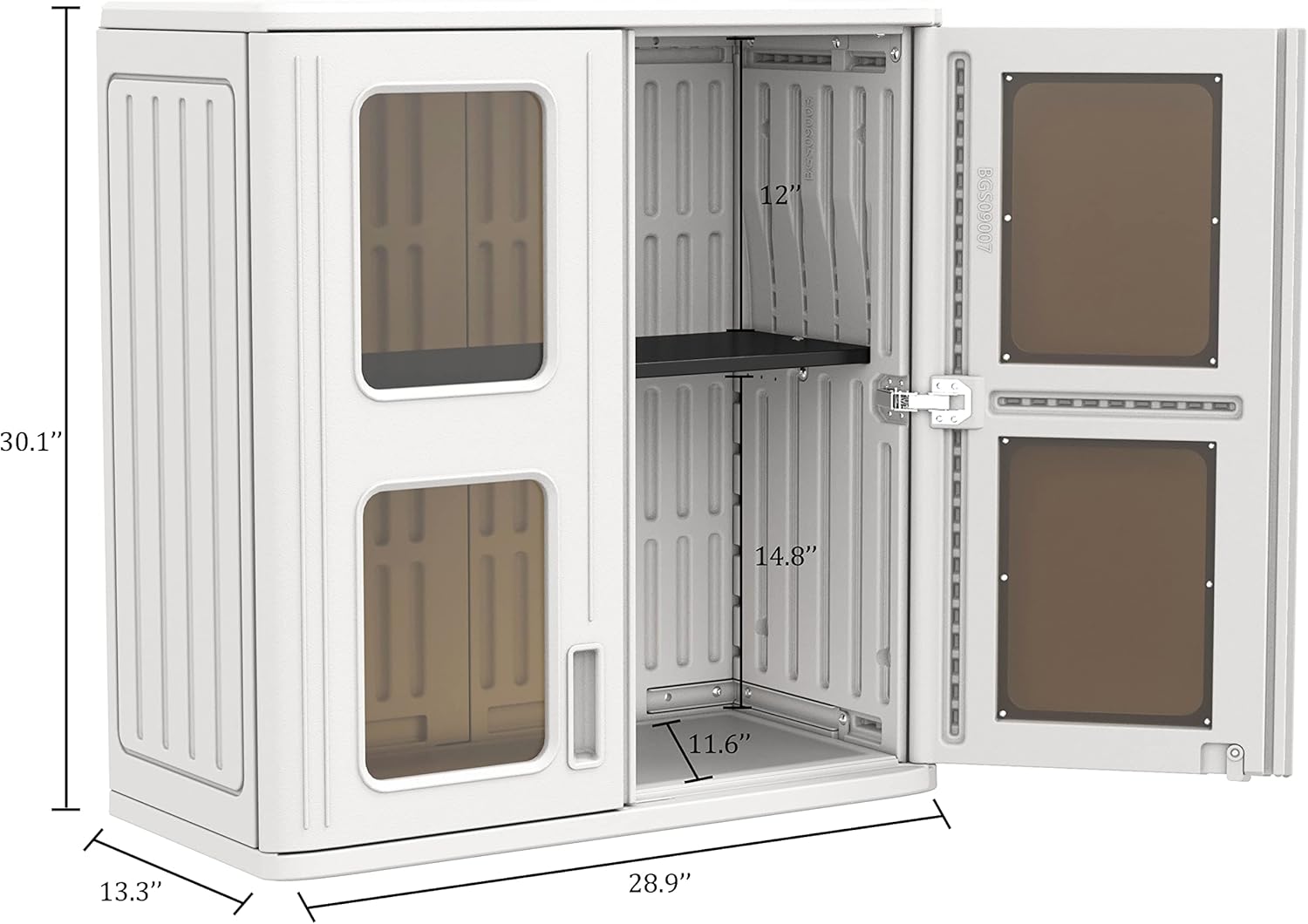 Mrosaa Indoor Outdoor Storage Cabinet Waterproof with Shelf, 13.3' D x 28.9' W x 30.1' H, Lockable Cabinet for Indoor/Outdoor/Garage Storage for Garden Tools/Lawn Care Accessories, White