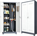 Metal Storage Cabinet 72' Tall, Garage Storage Cabinet with Lockable Doors & Shelves, Utility Broom Closet, Steel Tool Cabinet for Garage, Laundry Room, Home Office, Grey/White