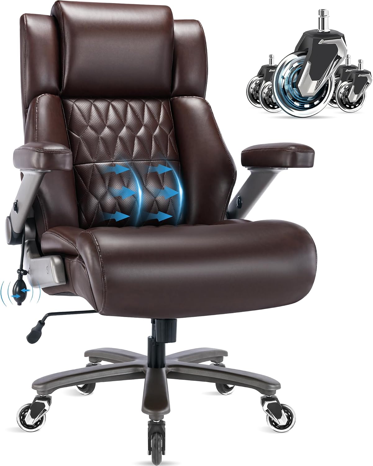 Big and Tall 700lbs Office Chair - Adjustable Lumbar Support 3D Flip Arms Heavy Duty Metal Base&Wheels, High Back Large Executive Computer Desk Chair, Thick Padded Ergonomic Design for Back Pain