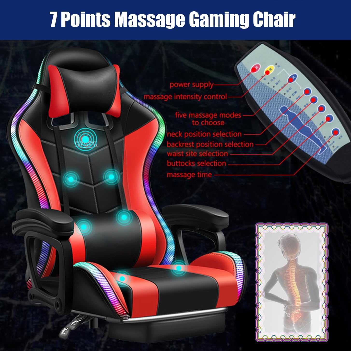 Computer Gaming Chair with RGB Lights, Video Gaming Chair with Speakers,Ergonomic Gaming Chair with Footrest, Adjustable Height Office Desk Chair with Wheels, Breathable Leather,Pink