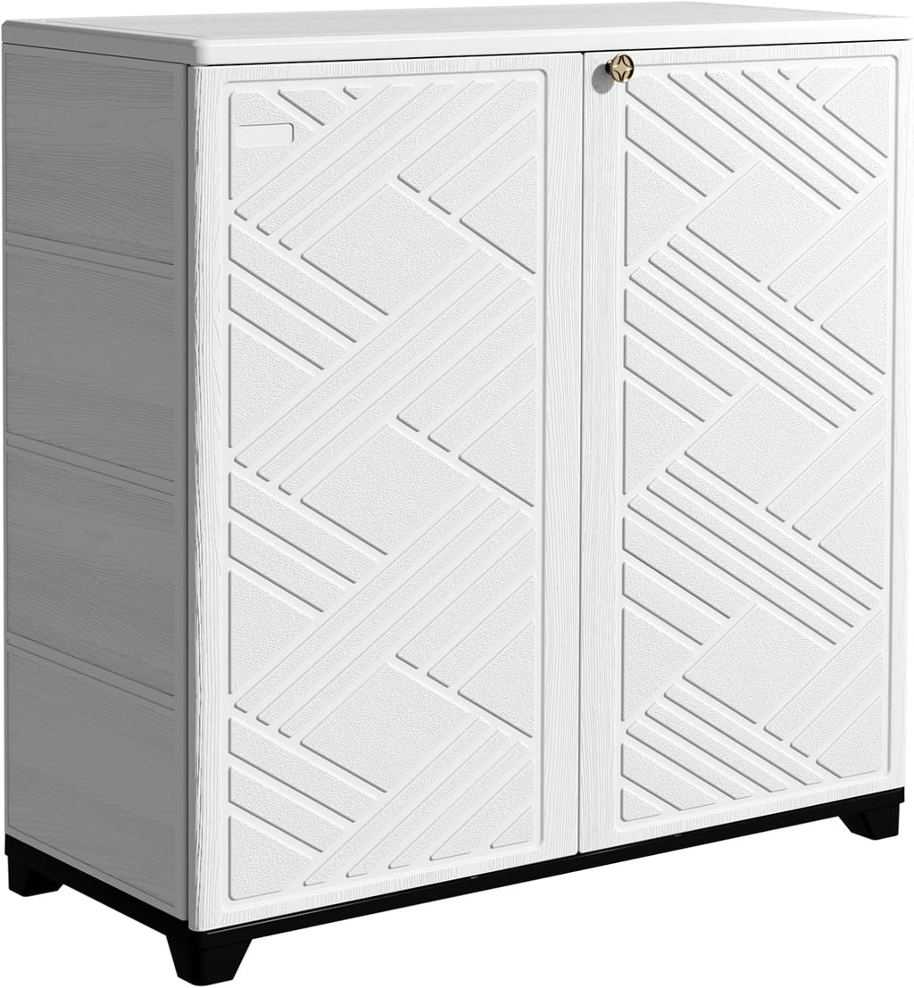 Mrosaa Storage Box Outdoor Caninet,Resin Indoor Storage Box Waterproof,Outdoor Storage Cabinets for Patio/Garden/Backyard(with 1 Shelf)-White