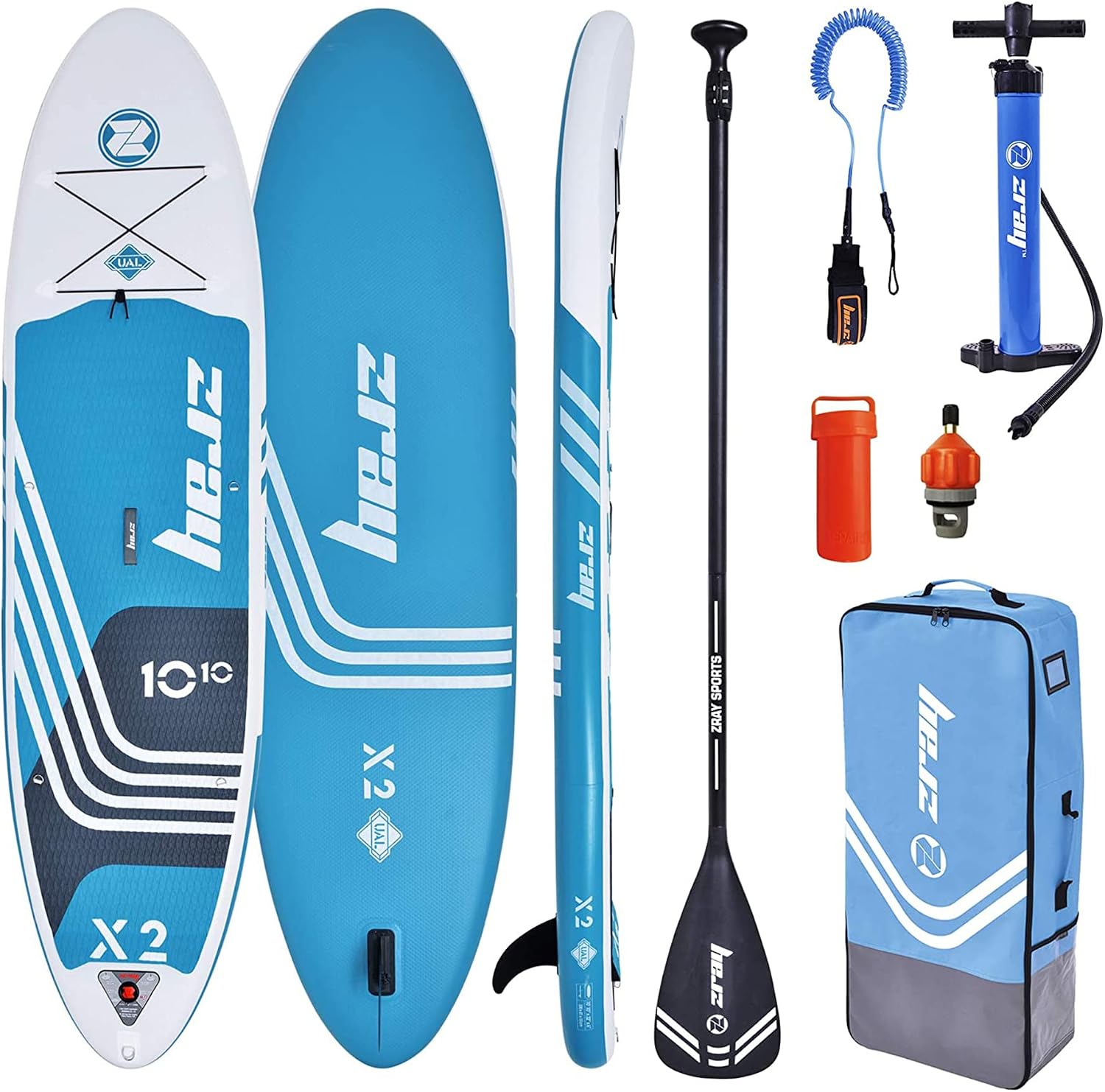 Zray 10 Foot 10 Inch X-Rider Deluxe X2 Inflatable SUP Outdoor Sport All Around Stand Up Paddle Board Kit with Ultimate Agile Light Technology, Blue