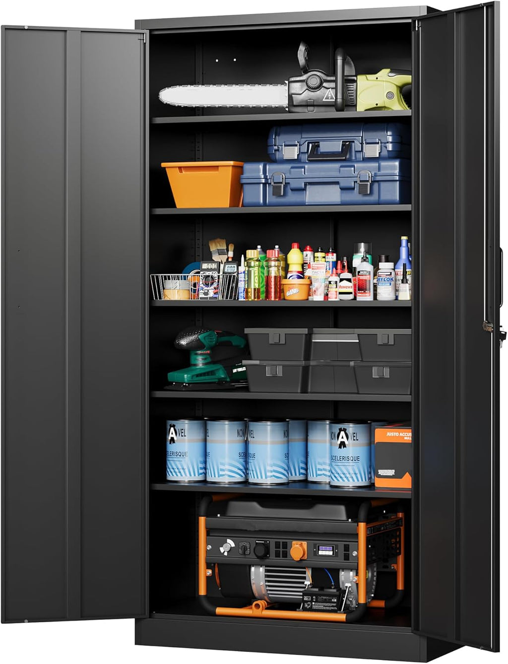 Letaya Metal Garage Storage Cabinets with Lock-72 Tall Tool Organizer Steel Lockers, 5 Adjustable Layers Shelves for Home,Office,Warehouse,Garage,(Black-72') | with Lock, 72 Tall, Tool Organizer
