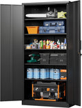 Letaya Metal Garage Storage Cabinets with Lock-72 Tall Tool Organizer Steel Lockers, 5 Adjustable Layers Shelves for Home,Office,Warehouse,Garage,(Black-72') | with Lock, 72 Tall, Tool Organizer