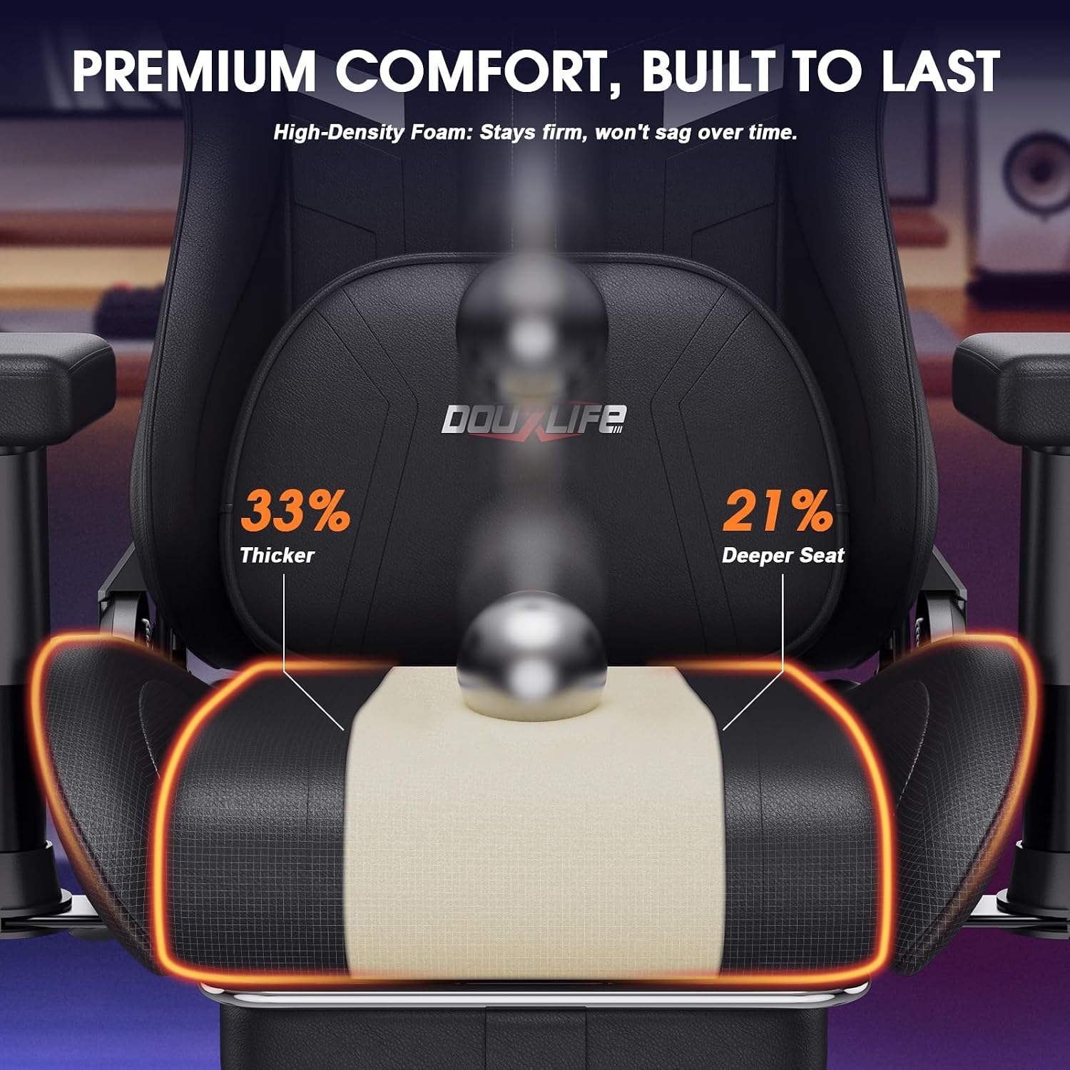 Douxlife 3D Kneading Massage Gaming Chair with Footrest, 400lbs Heavy Duty PC Computer Office Chair for Adults, Adjustable 2D Armrests, Ergonomic 175° Recline & Optional Heat, Dark Black