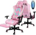 Douxlife 7-Point Massage Gaming Chair with Footrest, 400lbs Heavy Duty Ergonomic Computer Chair, 175° Reclining High Back Racing Seat for Adults with Adjustable Armrests & Lumbar Support, Pink