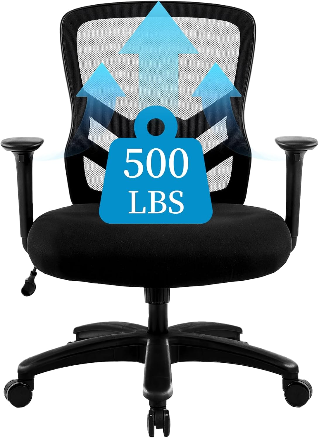 YFO Big and Tall Office Chair 500LBS - Computer Desk Chair with Adjustable Lumbar Support, Heavy Duty Ergonomic Mesh with 360 Rotation 4D Arm and Extra Wide Comfty Seat, Quiet Wheels for Adults, Black