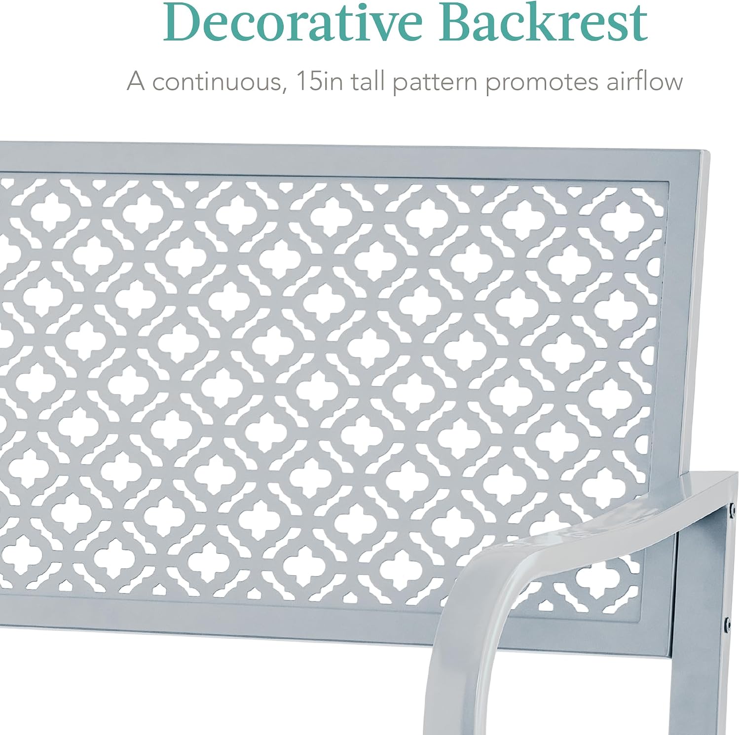 Best Choice Products Outdoor Bench 2-Person Metal Steel Benches Furniture for Garden, Patio, Porch, Entryway w/Geometric Backrest, 790lb Capacity - Light Gray