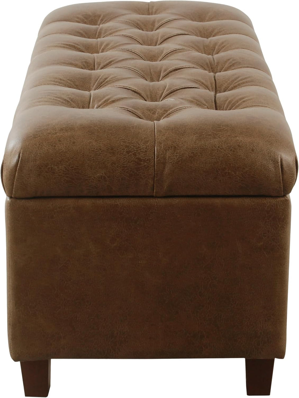 Homepop Home Decor | Button Tufted Storage Bench | Ottoman Bench with Storage for Living Room & Bedroom, Distressed Brown Faux Leather