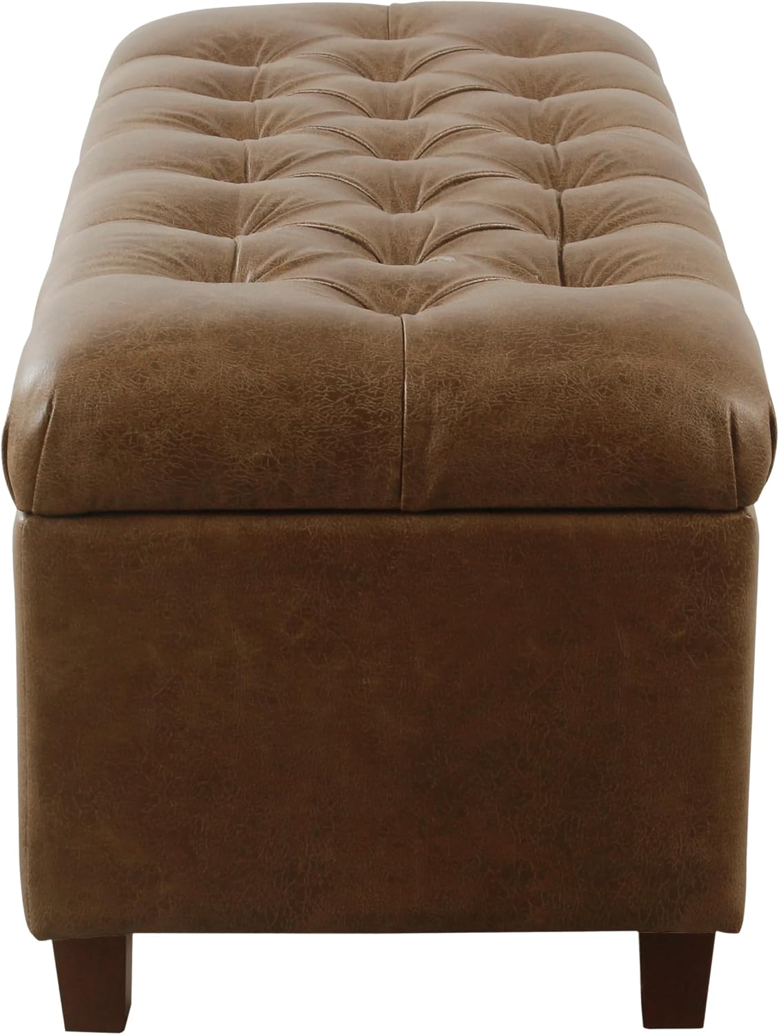 Homepop Home Decor | Button Tufted Storage Bench | Ottoman Bench with Storage for Living Room & Bedroom, Distressed Brown Faux Leather
