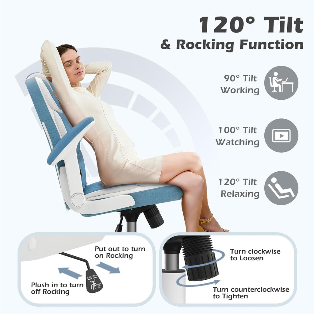 SEATZONE Blue Office Chair Leather Ergonomic Executive Computer Desk Chairs Small Cute Rolling Task Chairs for Teens&Adults