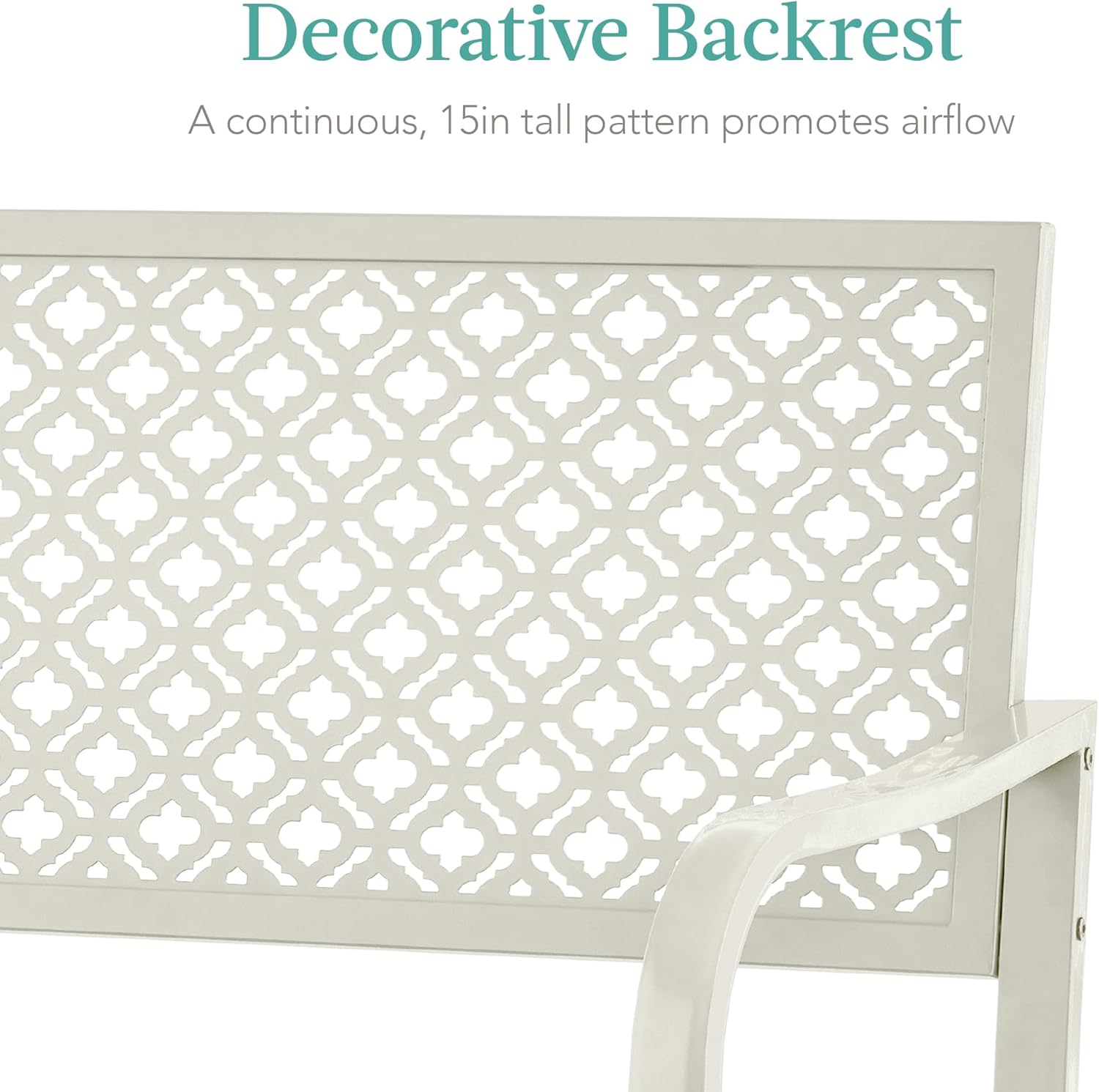 Best Choice Products Outdoor Bench 2-Person Metal Steel Benches Furniture for Garden, Patio, Porch, Entryway w/Geometric Backrest, 790lb Capacity - Ivory