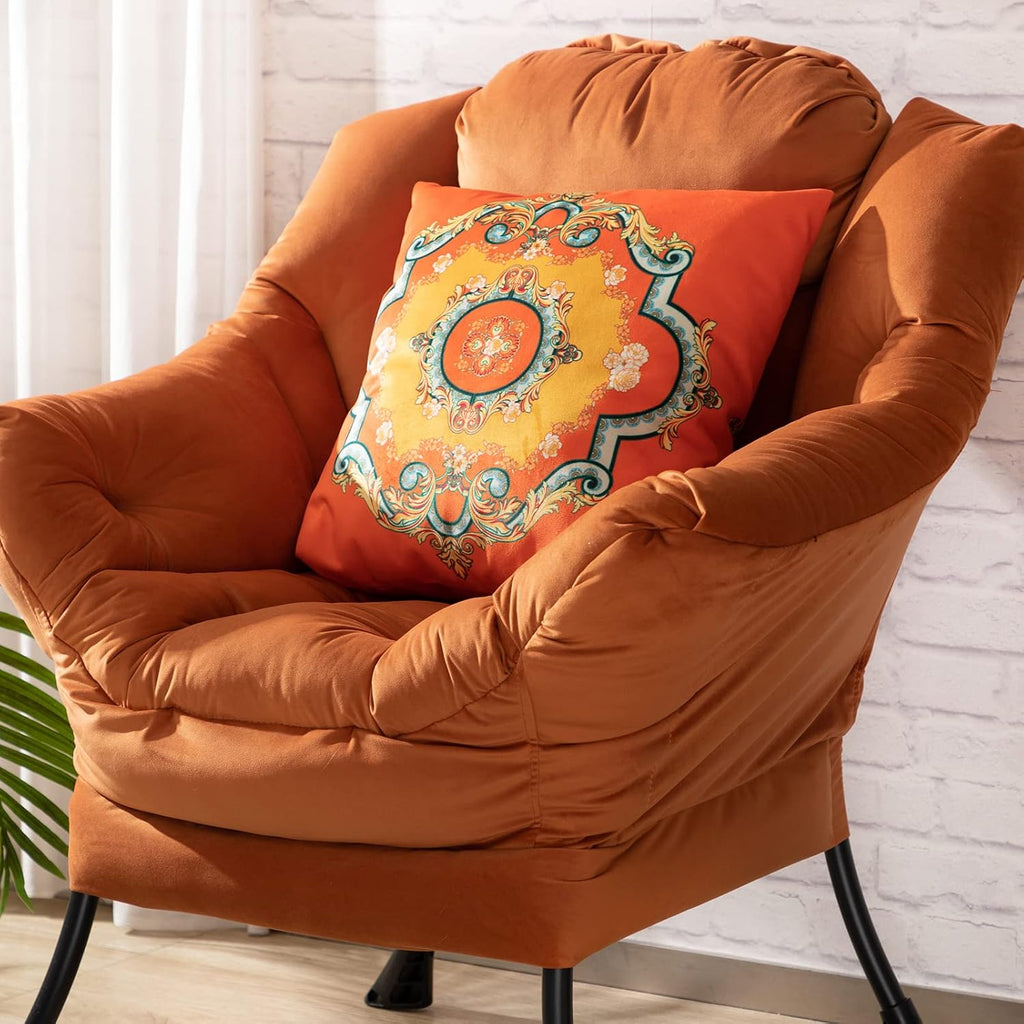 HollyHOME Lazy Chair with Armrest and Side Pocket, Comfy Accent Lounge Chair,Leisure Sofa Armchair for Living Room, Bedroom, Dorm, or Small Spaces, Oversized Reading Sofa Chair,Velvet Reddish Brown