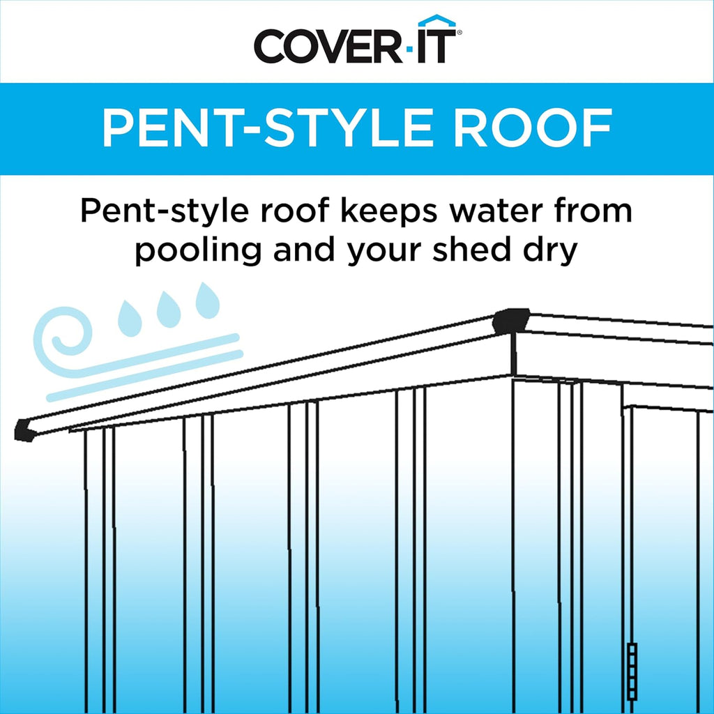 Cover It 6' x 4' Galvanized Steel Outdoor Storage Shed with Pent Roof and Lockable Sliding Doors, Weather-Resistant Steel Storage Shed for Backyards, Tan