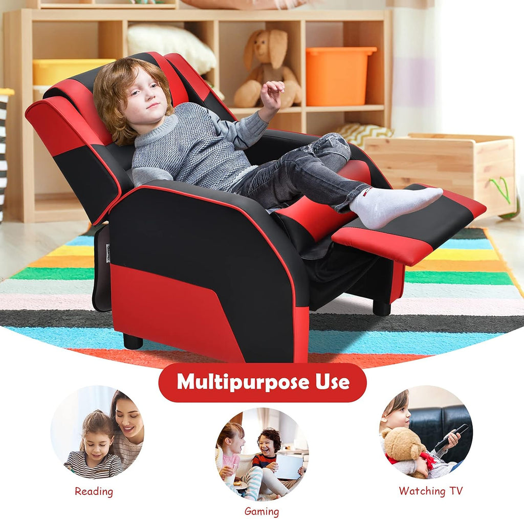 ARLIME Kids Recliner, PU Leather Kid Lounge Chair w/Footrest, Armrest, Headrest & Lumbar Support, Adjustable Gaming Toddler Sofa Armchair for Boys Girls (Red)