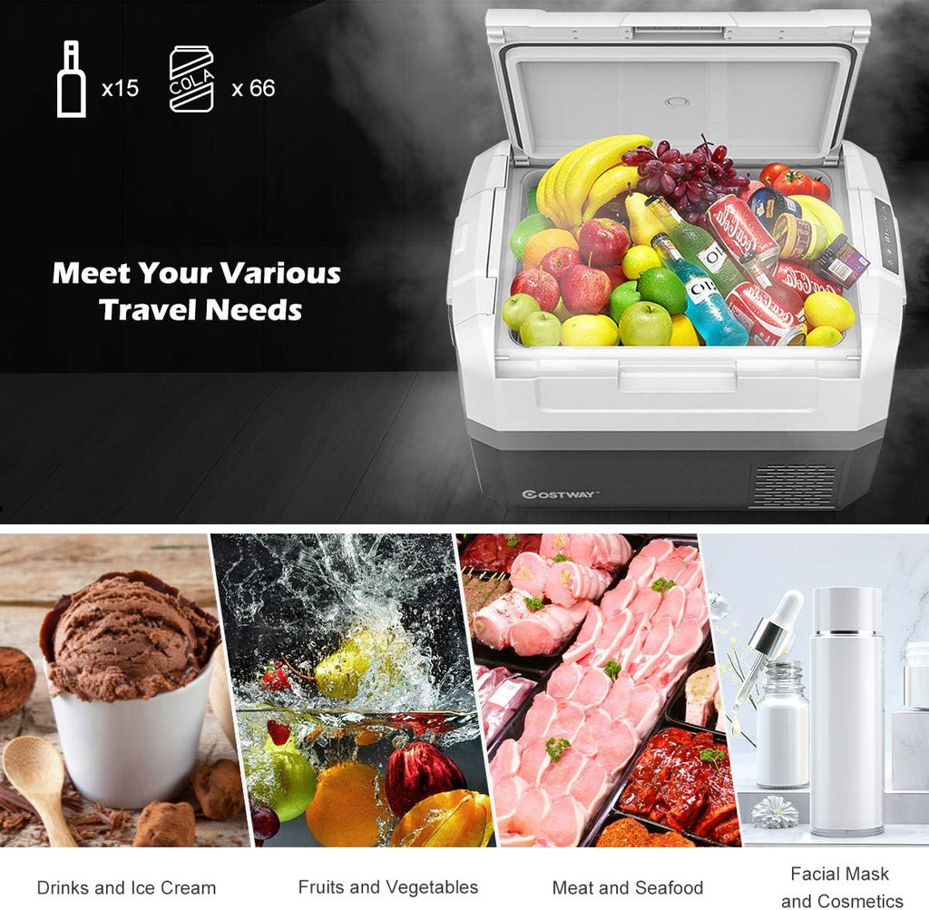 COSTWAY Portable Car Refrigerator, -14.8°F to 50°F, 48-Quart Compressor Travel Fridge with Two-way Open Door, Operating Panel, Groove Design, Compact RV Freezer and Cooler for Outdoor and Home Use
