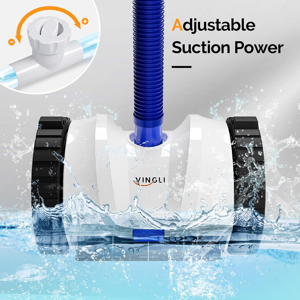 VINGLI Automatic Suction Pool Cleaner Robot for Inground Pools – Powerful Suction-Side Vacuum with 40FT Tangle-Free Pool Cleaner Hose - Ideal for Pool Cleaning Kits & Equipment, Navy Blue&White