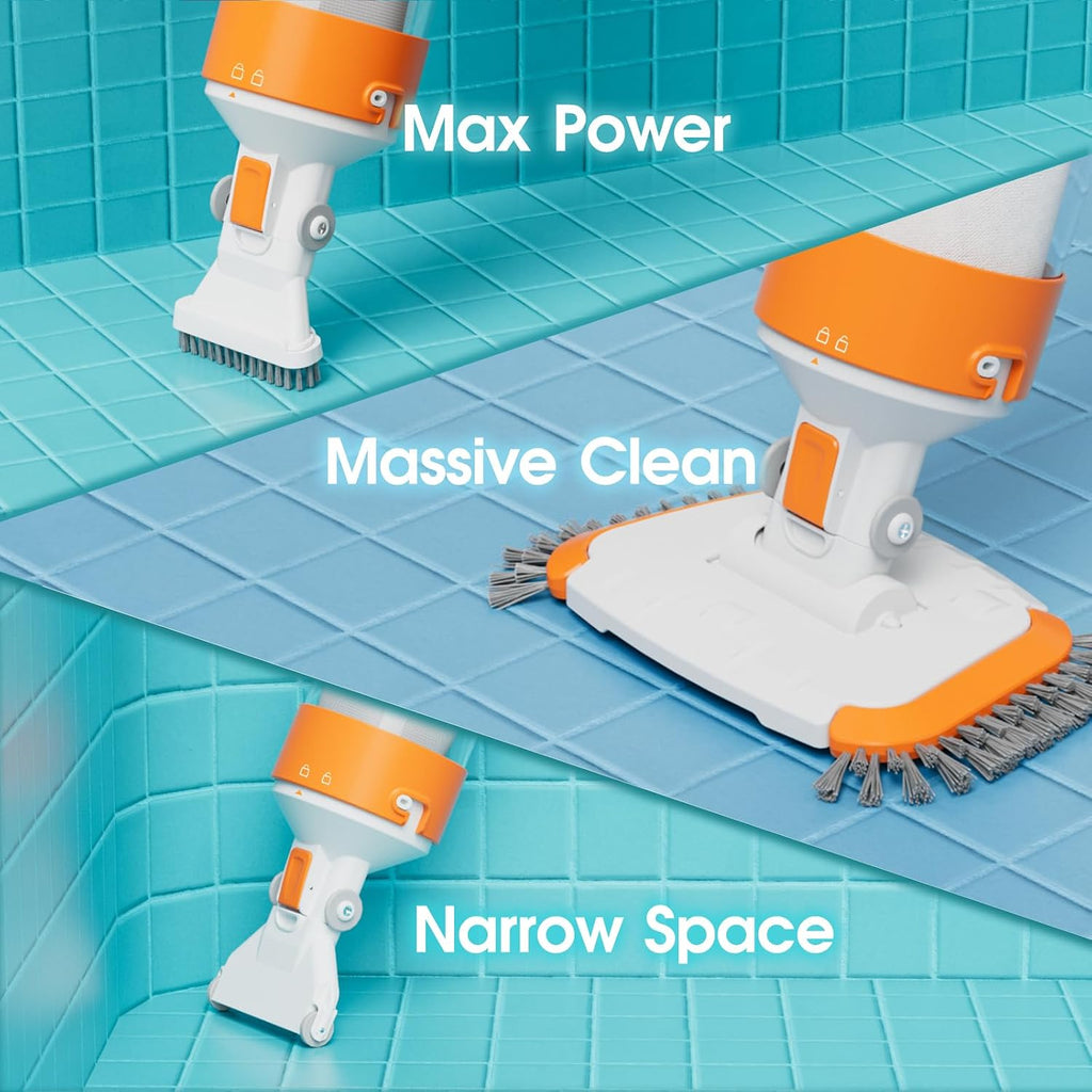 Cordless Pool Vacuum-True Powerful Suction 18.9GPM, 130inch, 1H Runtime, 25µm Fluff Ultra Fine Filter,Handheld Rechargeable Hot Tub Cleaner with Poles for Above Ground&Inground Pool