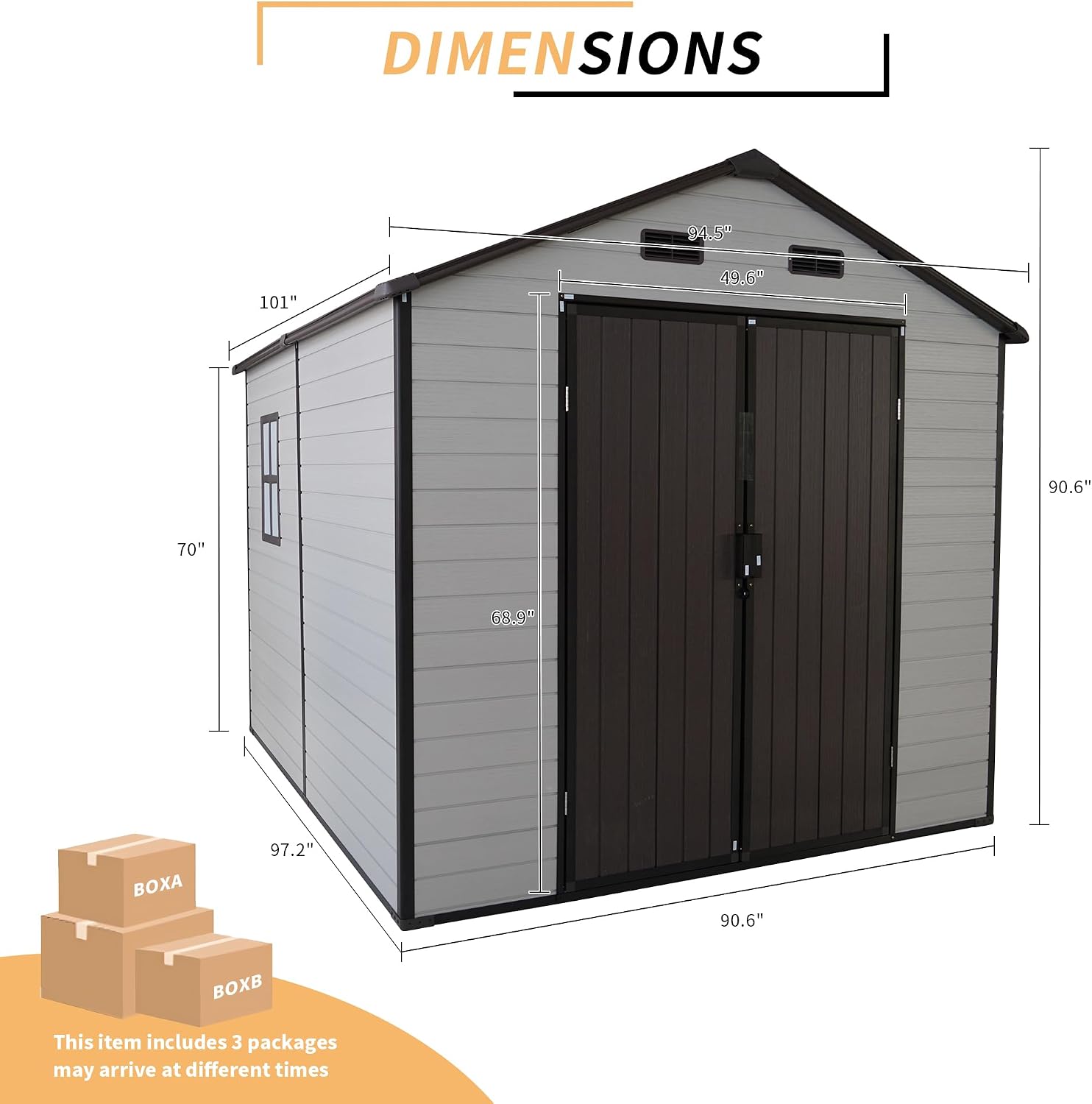 YOPTO 8x8x7.6FT Outdoor Resin Storage Shed with Windows and 4 Vents,Waterproof Strong Aluminum Frame w/Lockable Design & Door,Tool House for Storing Bicycles,Lawnmowers,Barbeques,White+Brown