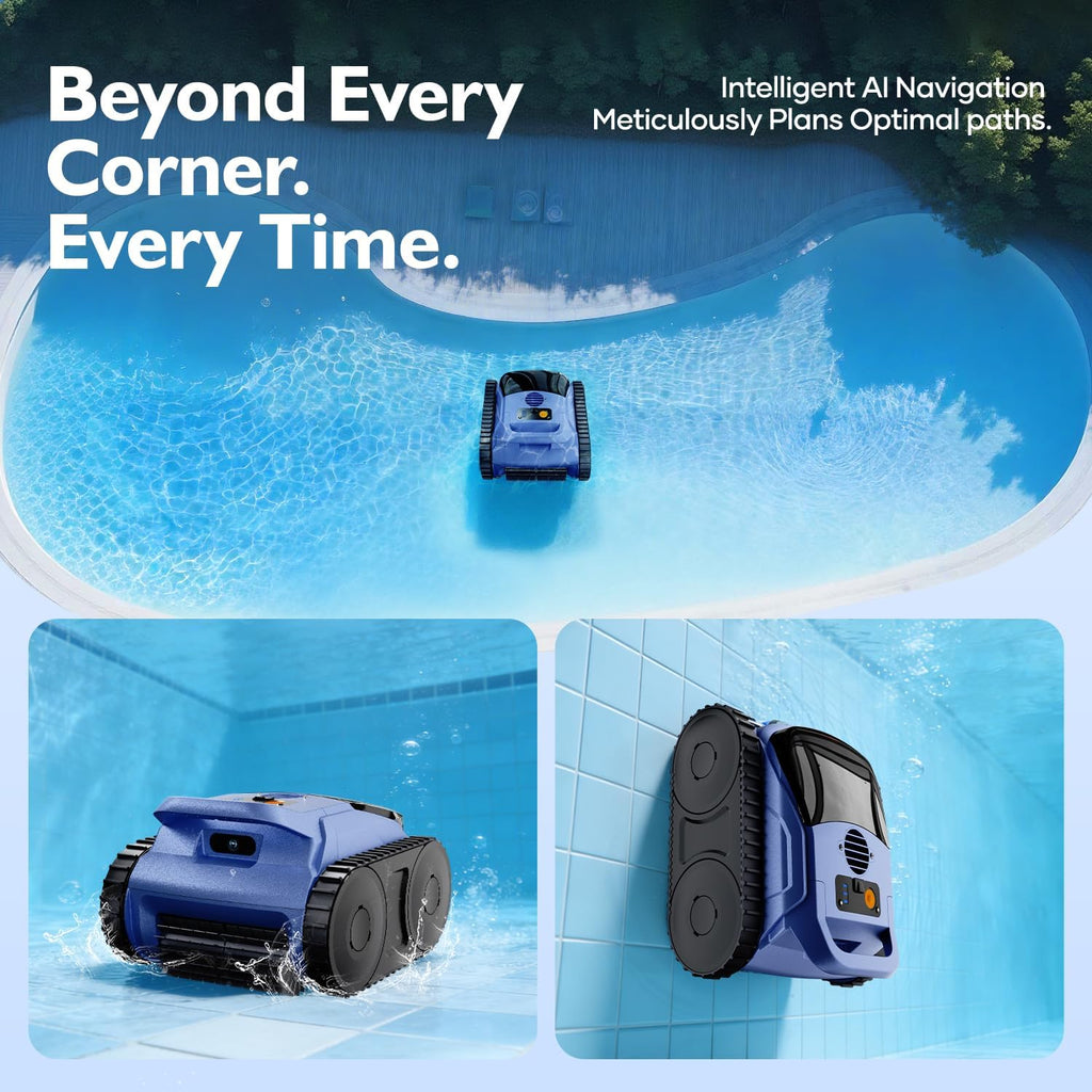 [2026 Release] Automatic Robotic Pool Vacuum for Inground & Above Ground Pools, Wall Climbing Pool Vacuum Cleaner, Cleans Floor, Walls, Waterline, Drain & Skimmer up to 2150 Sq. Ft., 190 Min