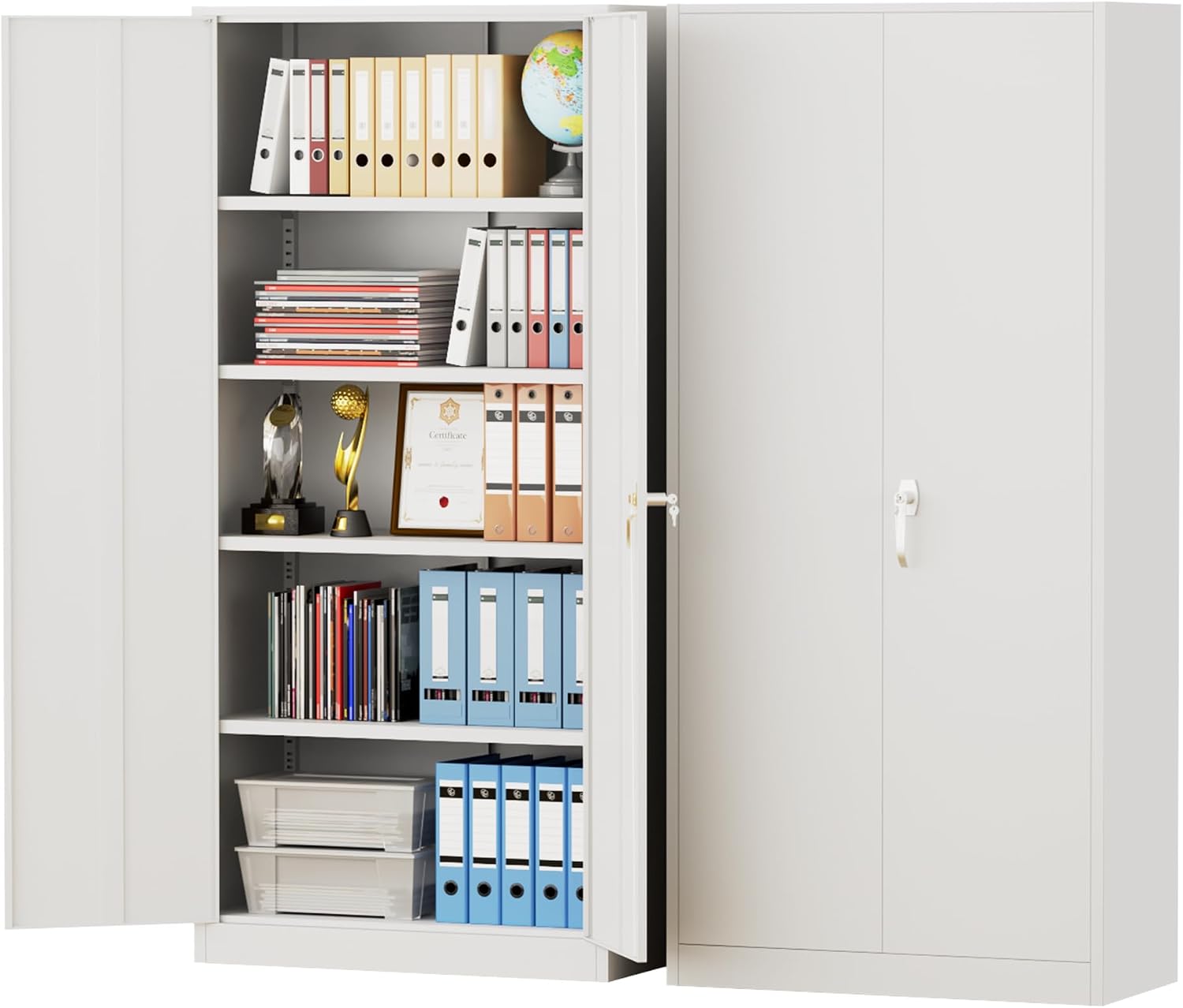 Pataku Metal Storage Cabinet, Garage Cabinet with Doors and Shelves Lockable Steel Multifunctional Cabinets, White File Cabinets for Home, Office, Garage, Warehouse