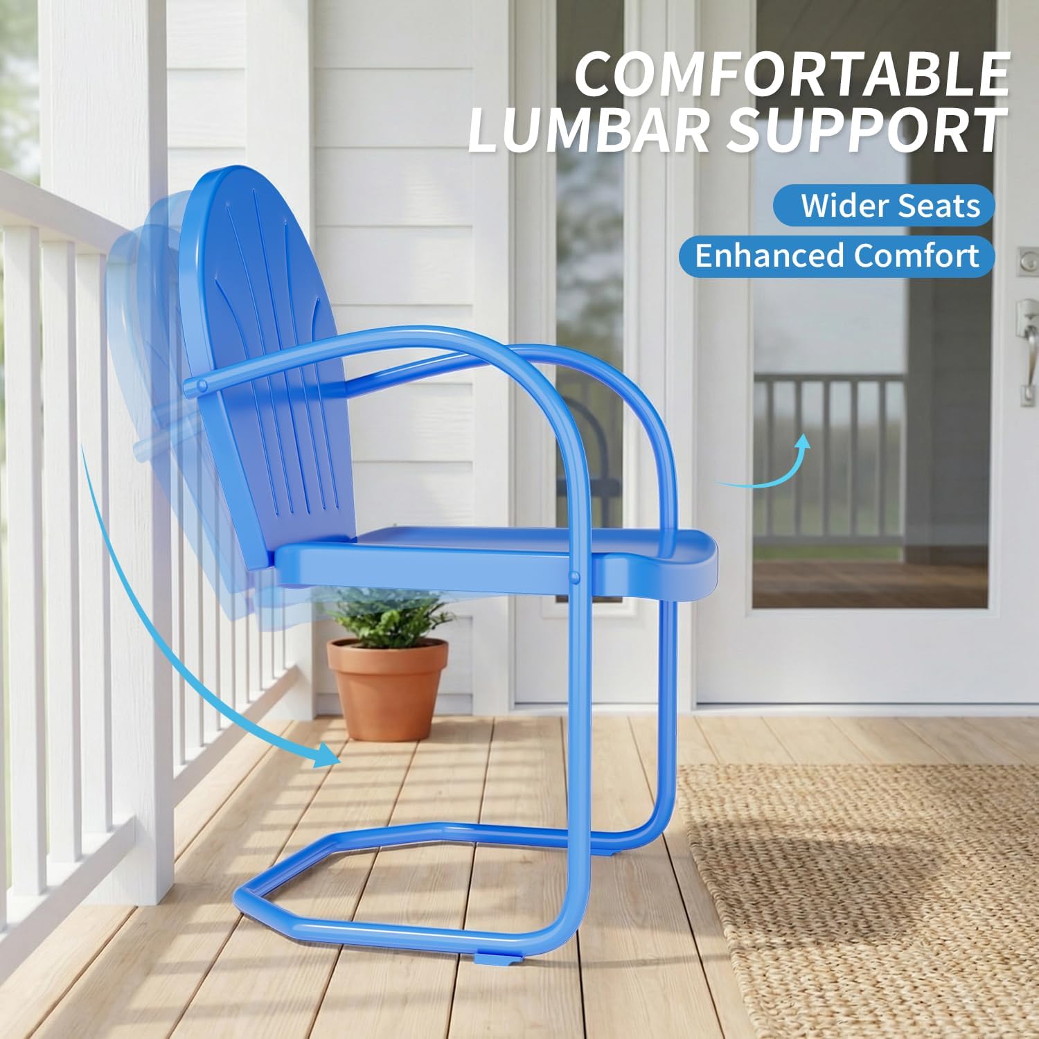 3 Pieces Patio Bistro Set, Retro Metal Outdoor Seating Conversation, 2 C-Spring Retro Metal Patio Chairs and Round Side Table, for Balcony, Yard, Garden (Blue)