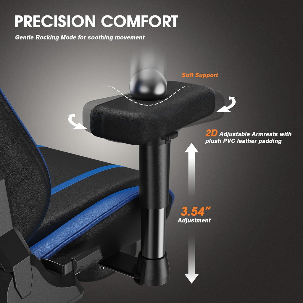 Douxlife 3D Kneading Massage Gaming Chair with Footrest, 400lbs Heavy Duty PC Computer Desk Chair for Adults, Adjustable 2D Armrests, Ergonomic 175° Recline & Optional Heat, Black&Blue