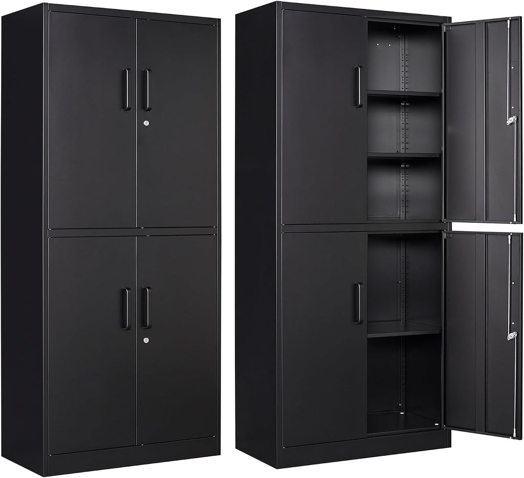 Letaya Metal Storage Cabinet with Lock Door, Adjustable Shelf Steel Cabinets for Office, Home,Pantry,Kitchen,Garage Utility Cabinet (4 Door-Black)
