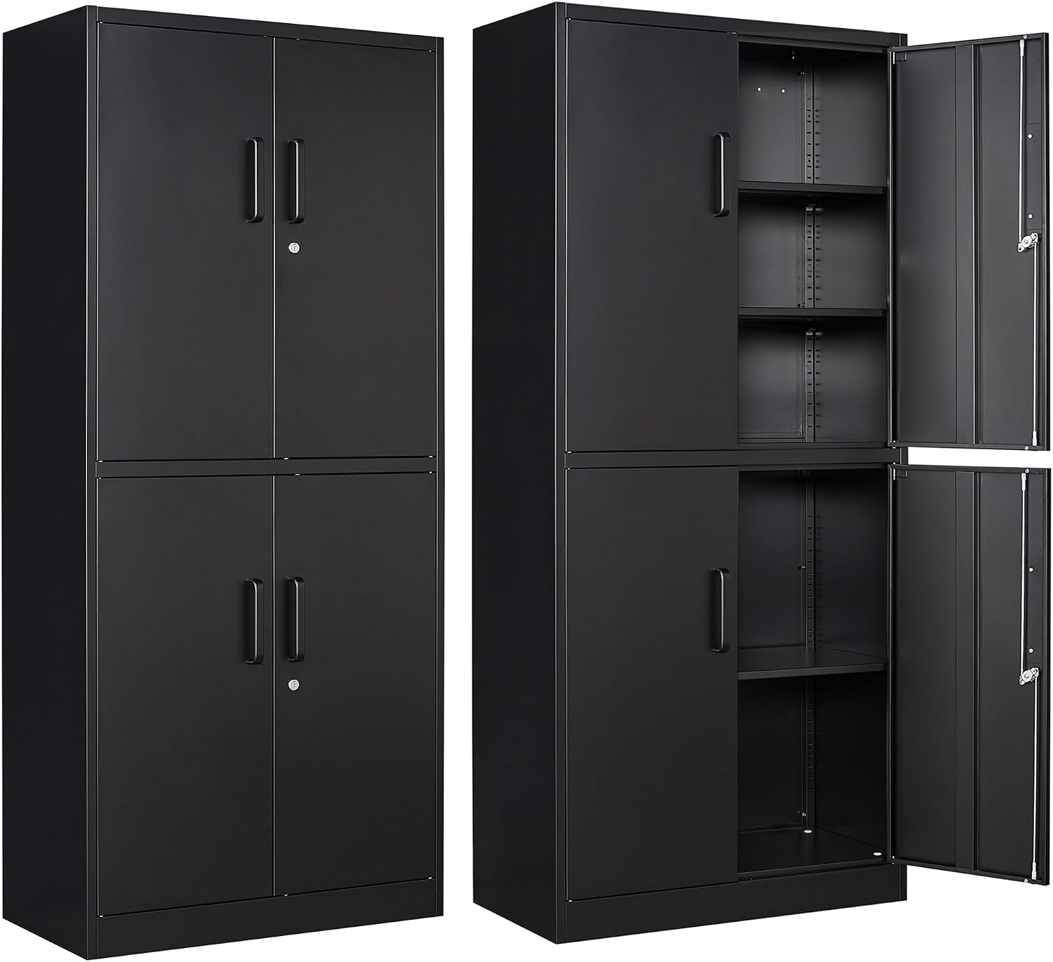 Letaya Metal Storage Cabinet with Lock Door, Adjustable Shelf Steel Cabinets for Office, Home,Pantry,Kitchen,Garage Utility Cabinet (4 Door-Black)