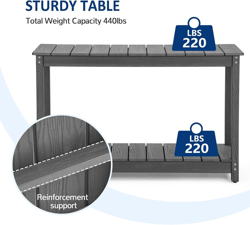 Outdoor Console Table, 48' Weather Resistant HIPS Patio Side Table, 440LBS Weight Capacity, 2-Tier Multifunctional Buffet Bar Storage Organizer for Garden Deck, Gray