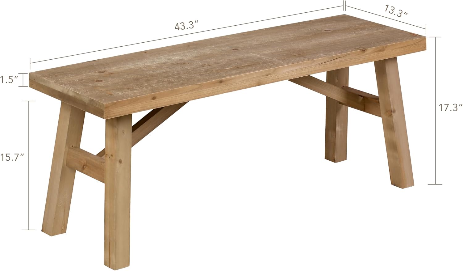 Wnutrees Sawmill Long Wood Bench, 43' Farmhouse Entryway Bench for Living Dining Room, Rustic Entry Way Benches Seat, Solid Wood, Handcraft Finshed, Natural