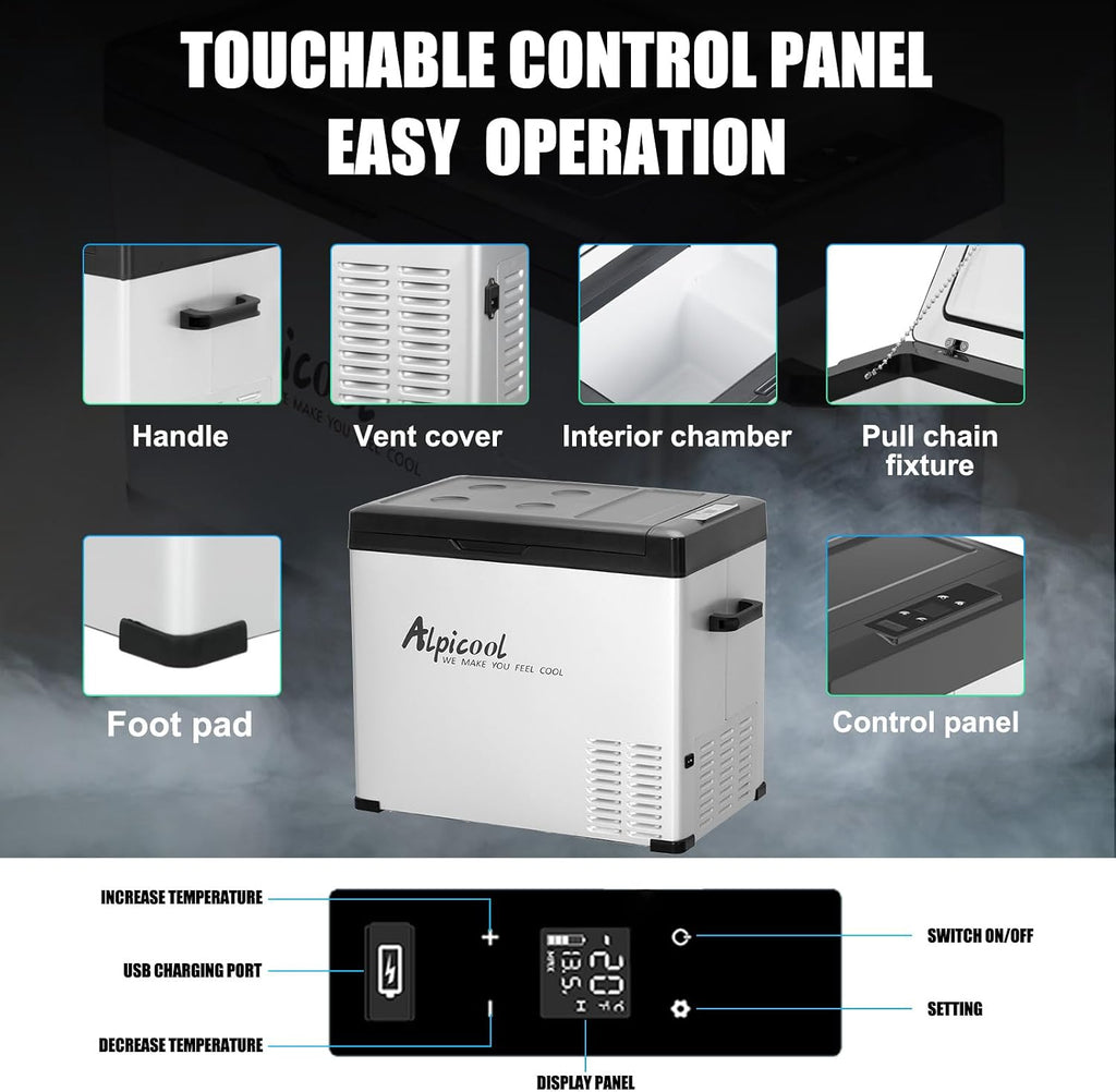 Alpicool C50 Portable Car Freezer, 12 Volt Refrigerator, 47 Quart Fast Cooling 12V Car Fridge, Car Cooler for RV, Truck, Camping, Outdoor -12/24V DC and 100-240V AC