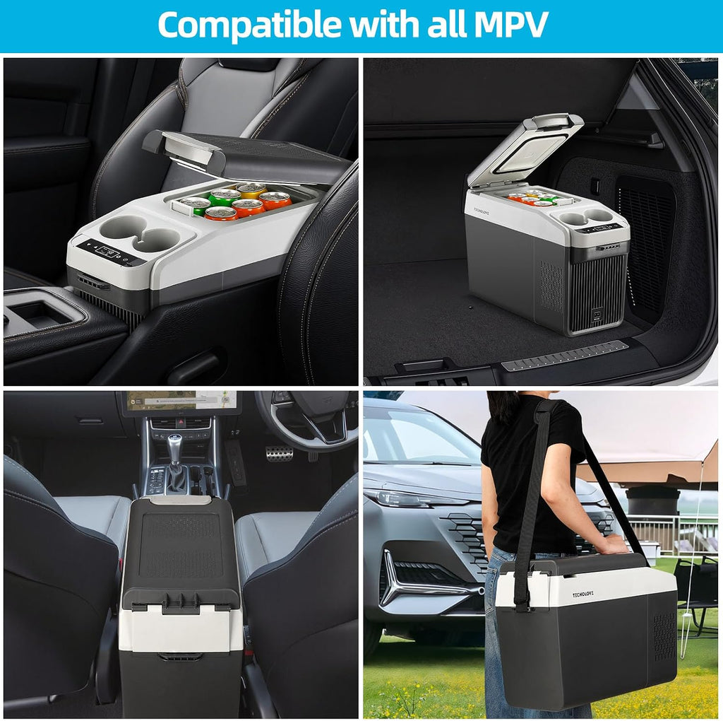 12 Volt Center Console Fridge,Car Refrigerator 16QT(15L) Cooler (-4℉-50℉),Car Refrigerator RV Fridge,Portable Electric Cooler with 12/24V DC&110V AC, For MPV,RV,Van