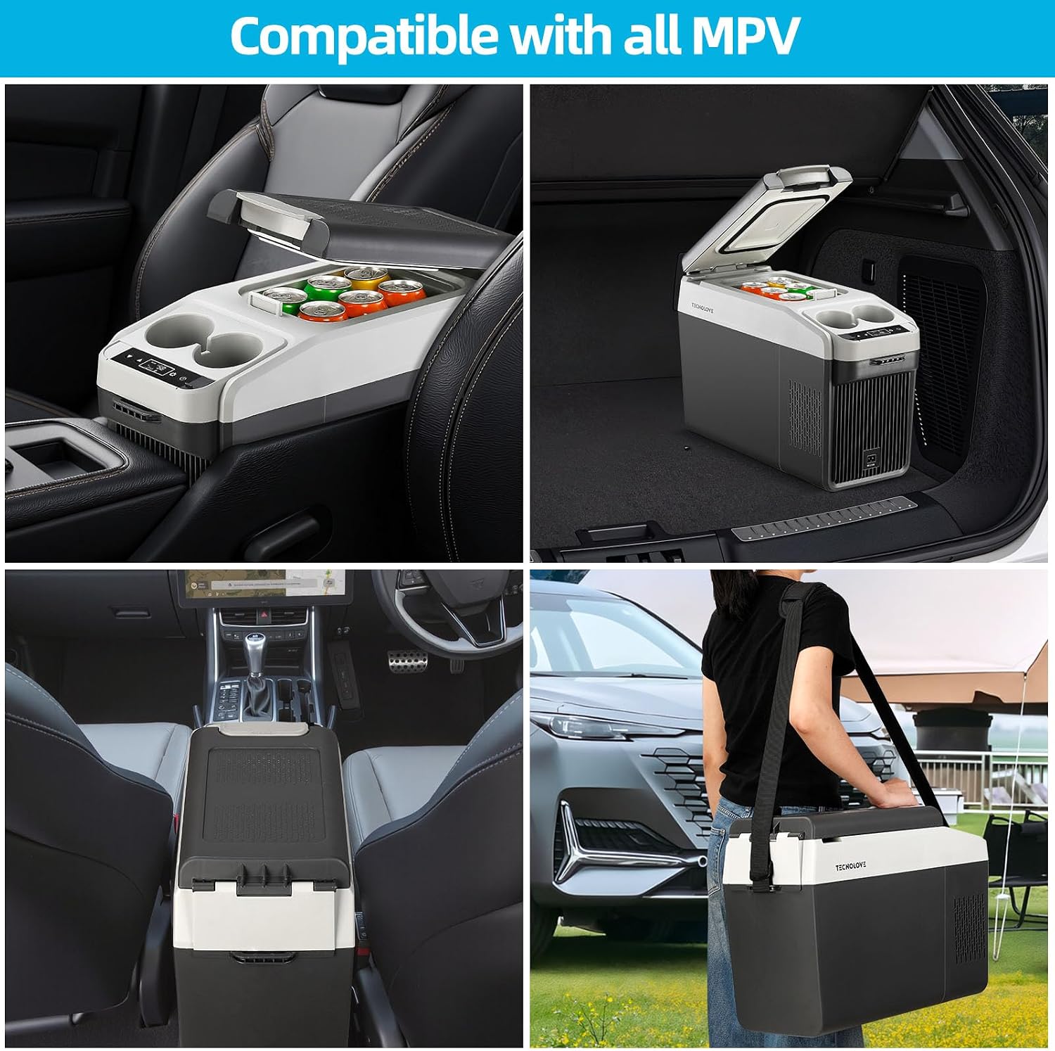 12 Volt Center Console Fridge,Car Refrigerator 16QT(15L) Cooler (-4℉-50℉),Car Refrigerator RV Fridge,Portable Electric Cooler with 12/24V DC&110V AC, For MPV,RV,Van