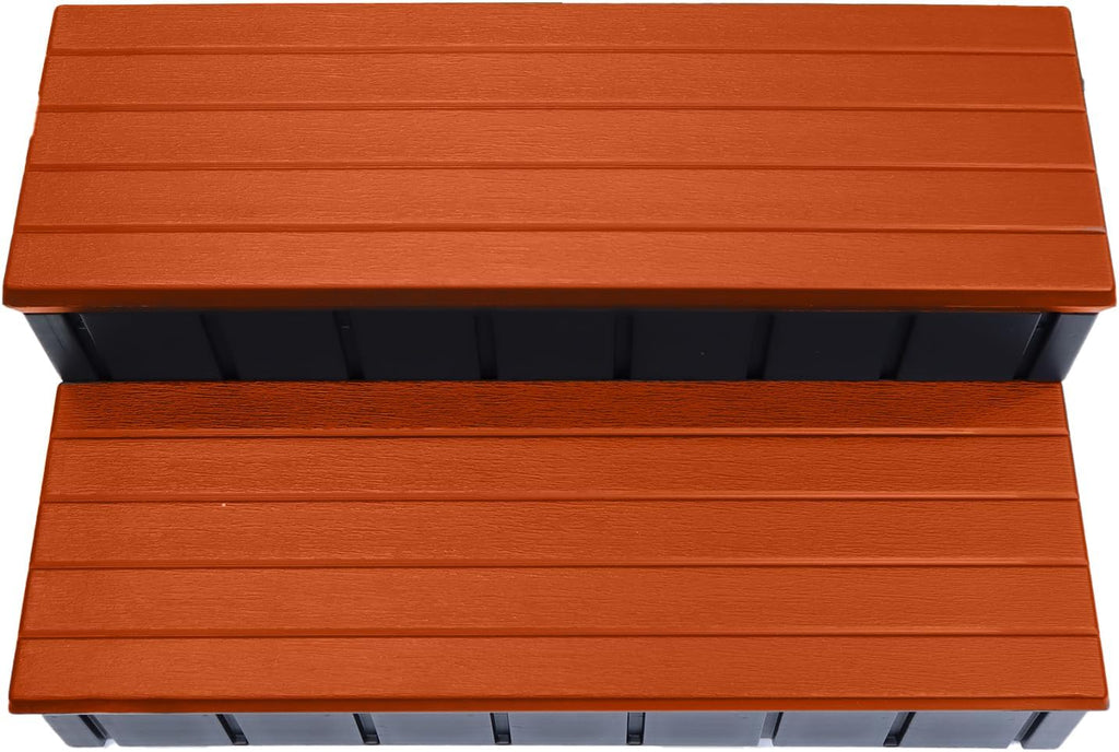 Confer Plastics Two Tier 36' Wide Storage Hot Tub Step: Durable, Multi-Functional, Non-Skid Spa Steps, Easy Installation, Sturdy, Long Lasting Upgrade to Your Space. Proudly Made in USA. - Redwood