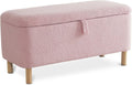 Boucle Storage Ottoman Bench for Bedroom end of Bed, Sherpa Upholstered Shoe Seat Storage Bench for Entryway Bed Foot, Rectangle Cushion Padded Blanket Chest Cute for Living Room, Pink