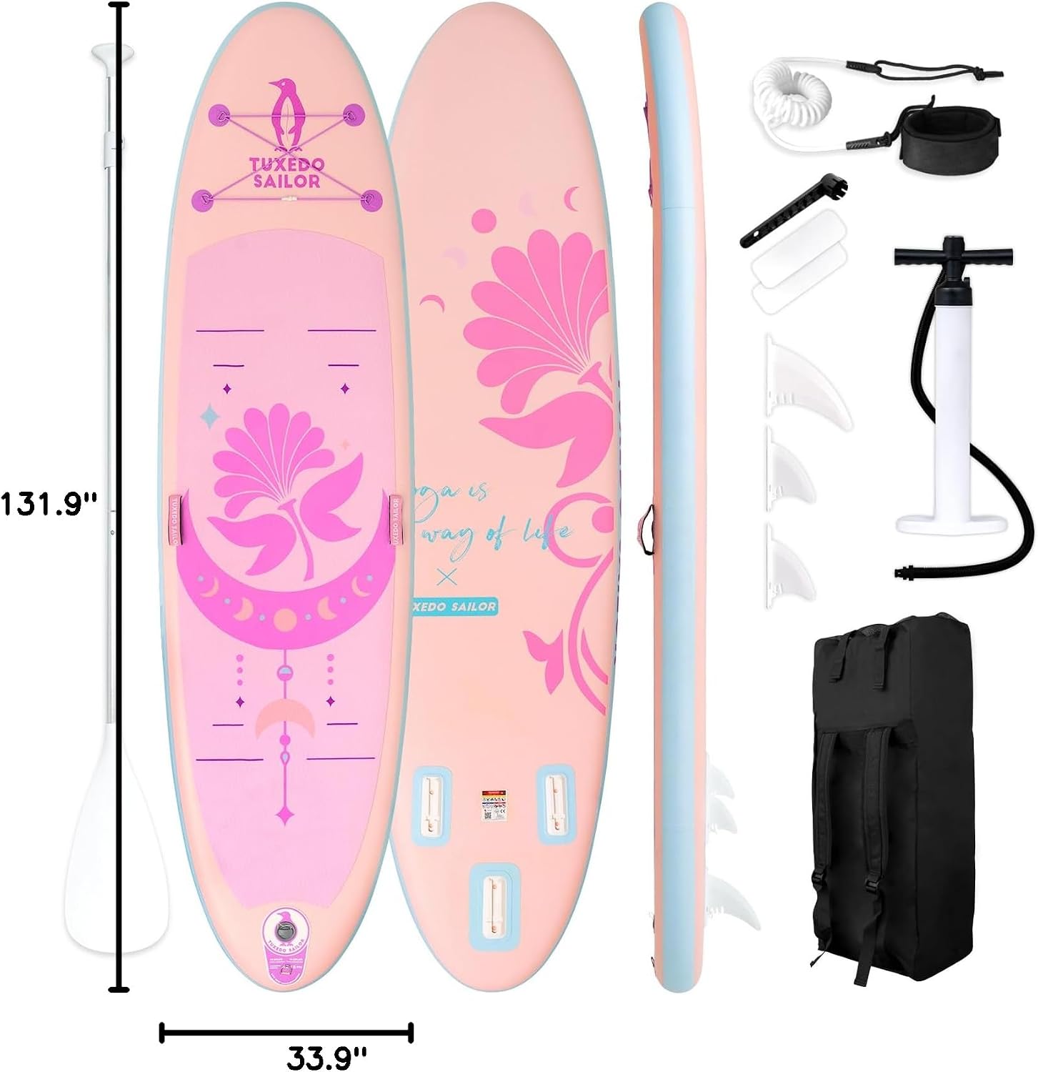 Tuxedo Sailor 10'6'/11' Inflatable Stand Up Paddle Board with SUP Accessories, Anti-Slip EVA Deck and Large Fin, Paddle Boards for Adults & Youth of All Skill Levels