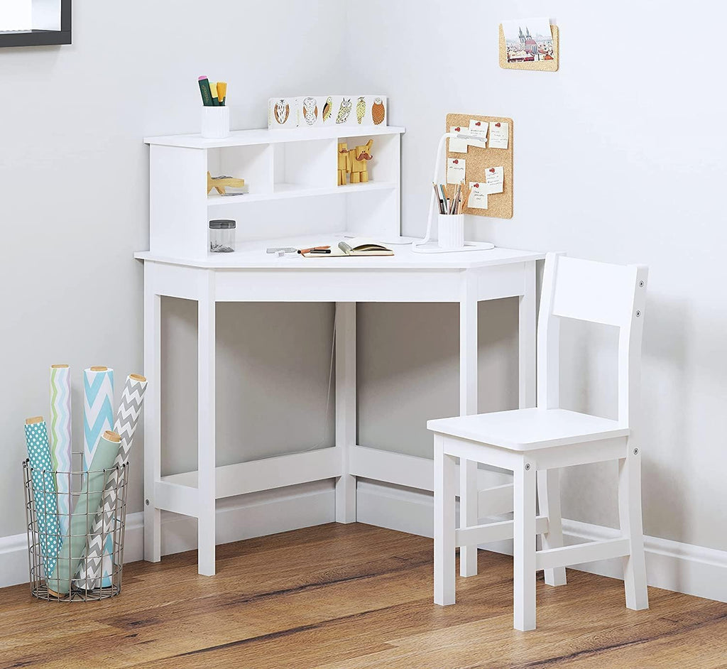 HYGRAD BUILT TO SURVIVE Wooden Study Desk Chair Set for Kids, Writing Desk with Storage Cabinet – Computer and Gaming Workstation Table with Drawers for Bedroom, Study Room, Homeschool (White/Square)