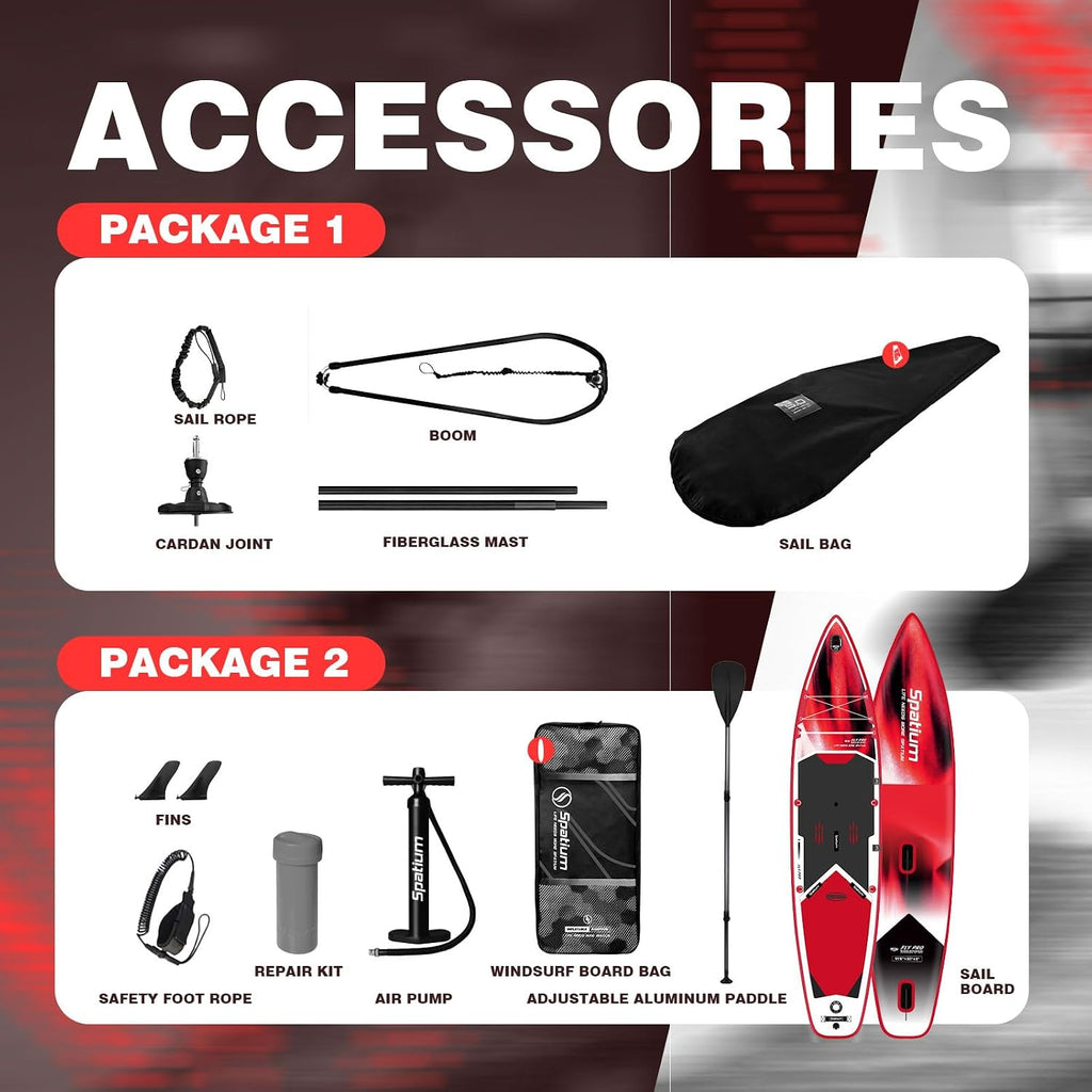 Spatium Paddleboard Sail Inflatable Windsurfing Board and Sail 5m²/6m² Inflatable Windsurf Sail with Sail Board for Newbie Friendly Windsurfer