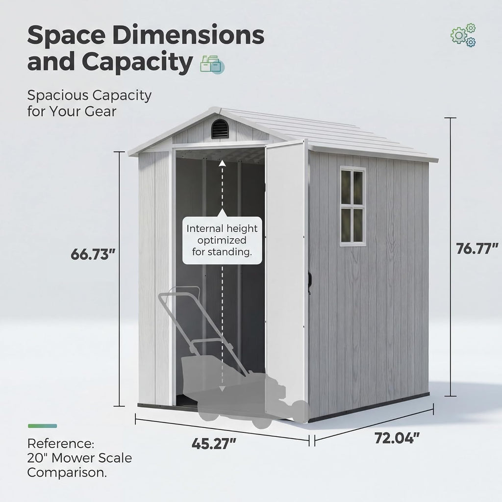 Devoko 4×6 FT Resin Storage Sheds with Floor, Plastic Outdoor Garden Shed with Windows and Lockable Doors, Waterproof Outside Tool Sheds for Patio Backyard Lawn, Light Gray