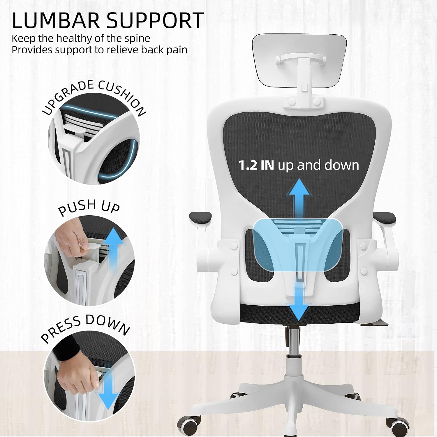 Monhey Office Chair, Ergonomic Office Chair with Lumbar Support & 3D Headrest & Flip Up Arms Home Office Desk Chairs Rockable Computer Chair Multi-Angle from 90° to 130° with 350LBS CapacityChair