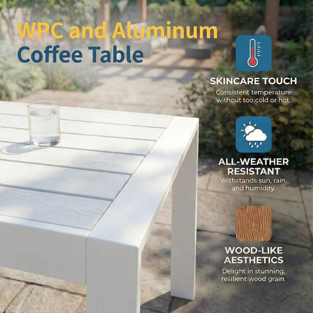 Wisteria Lane Aluminum Outdoor Patio Furniture Set, Modern Patio Conversation Sets, Outdoor Sectional Metal Sofa with 5 Inch Cushion and Coffee Table for Balcony, Garden, Light Grey