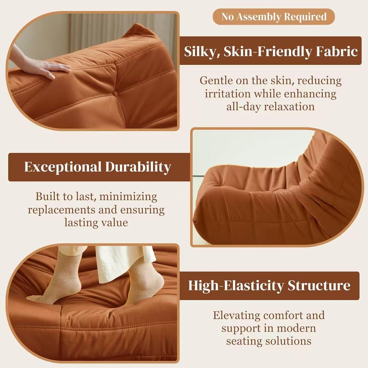 Warmiehomy Bean Bag Chair, Corduroy Bean Bag Couch with Button Design, Pre-Filler Foam Floor Fireside Chair for Adults and Kids for Gaming Reading Relaxing Watching(Orange)