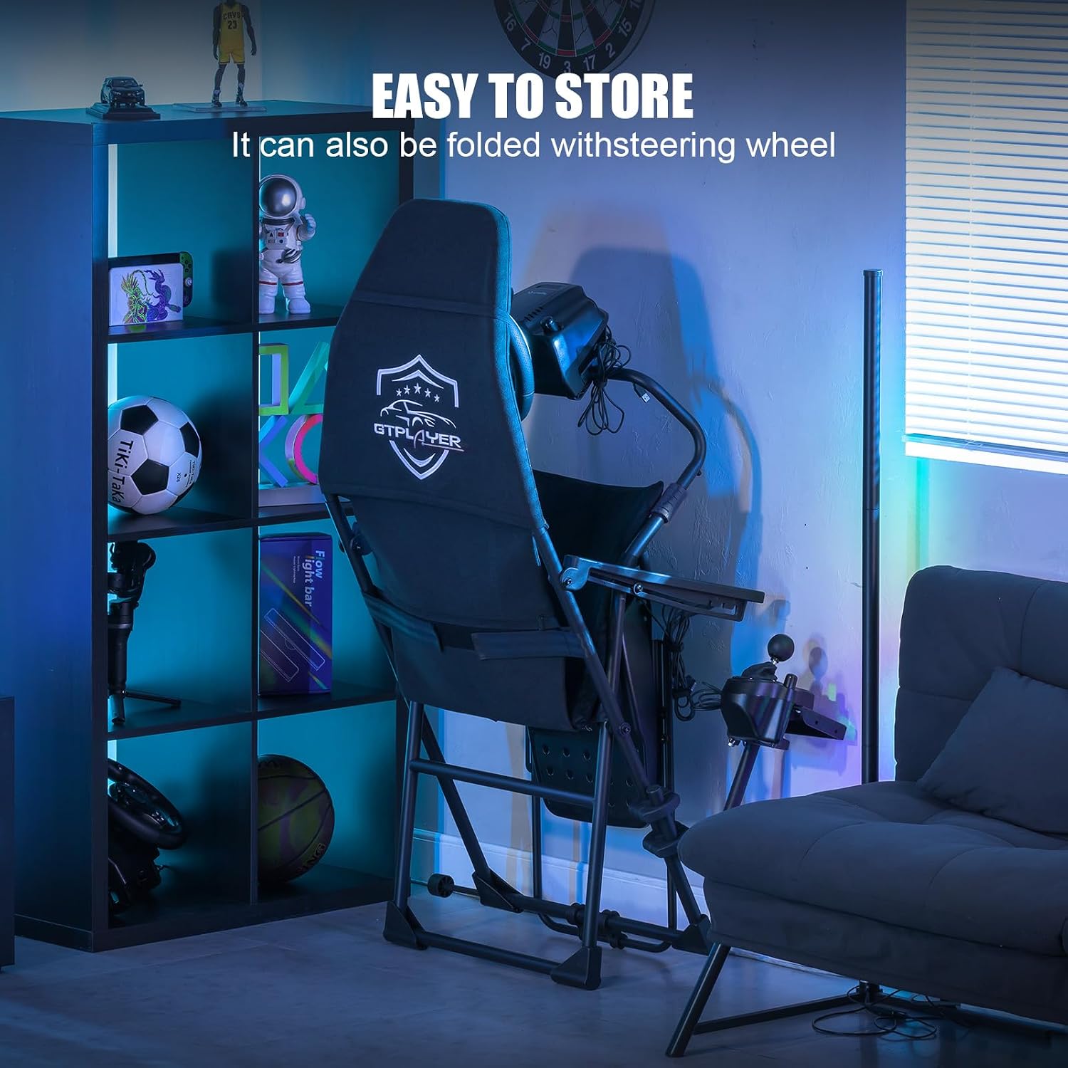 GTPLAYER Sim Racing Cockpit Foldable & Adjustable for High Performance Sim Racing Compact & Flexible Supports All Steering Wheels & Pedals for PC Wheel and Pedals Not Included(Black)