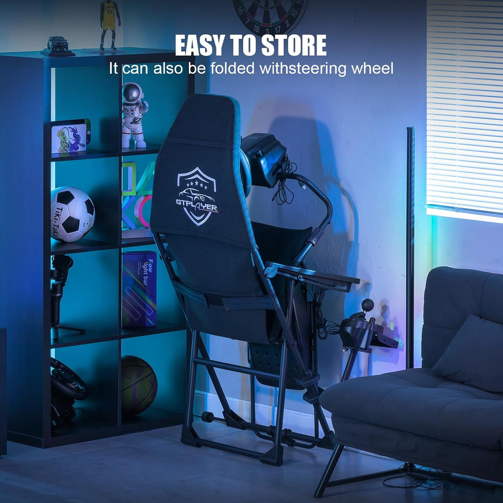 GTPLAYER Sim Racing Cockpit Foldable & Adjustable for High Performance Sim Racing Compact & Flexible Supports All Steering Wheels & Pedals for PC Wheel and Pedals Not Included(Black)