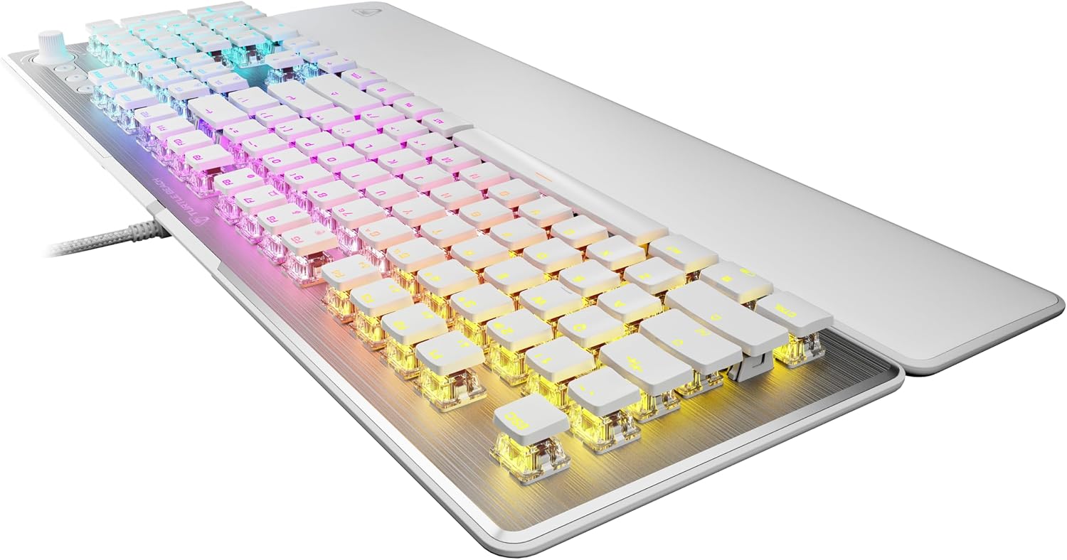 Turtle Beach Vulcan II Max – Optical-Mechanical PC Gaming Keyboard, Customizable RGB Illuminated Keys and Palm Rest, Smart Keys, Titan II Smooth Linear Switches, 200M Keystroke Durability – White
