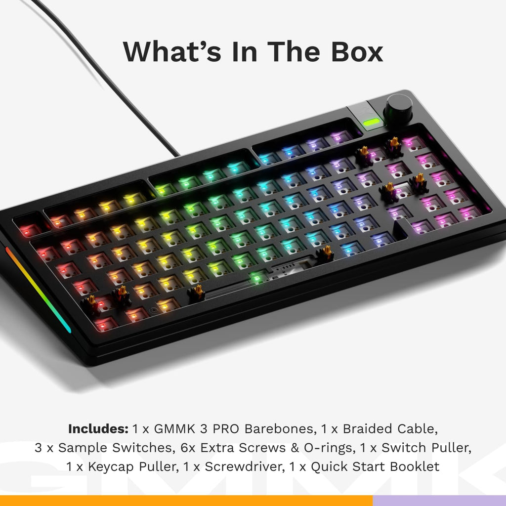Glorious Gaming - GMMK 3 PRO Barebones Custom Keyboard Kit w/Knob, Custom Modular Aluminum Body & Gasket System, Hotswappable 75% Keyboard, Sound Dampening Foam, Aluminum Switch Plate ANSI (Black)