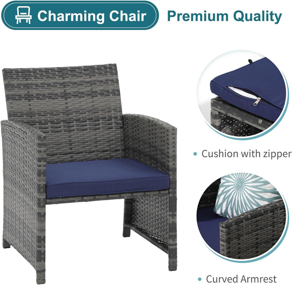 OC Orange-Casual 6 Piece Patio Furniture Conversation Set with Ottoman, Outdoor Grey Wicker Chair and Table Set, Balcony Furniture for Apartments, Navy Blue