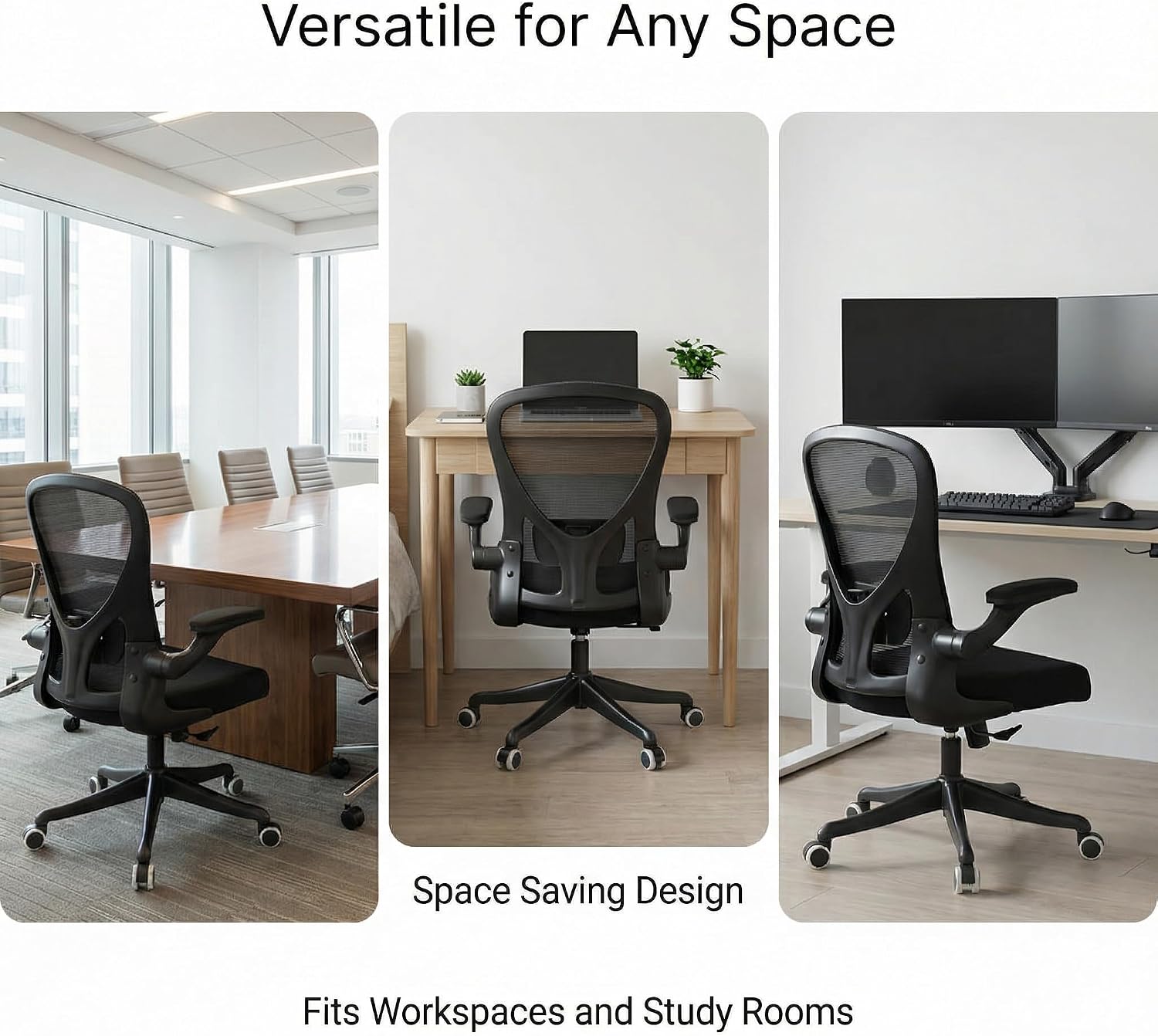 Monhey Office Chair Ergonomic Desk Chair with Lumbar Support&Headrest&Flip-up Arms Height Adjustable Rocking Swivel High Back Computer Chair Warm Taupe Mesh Study Chair (09black)