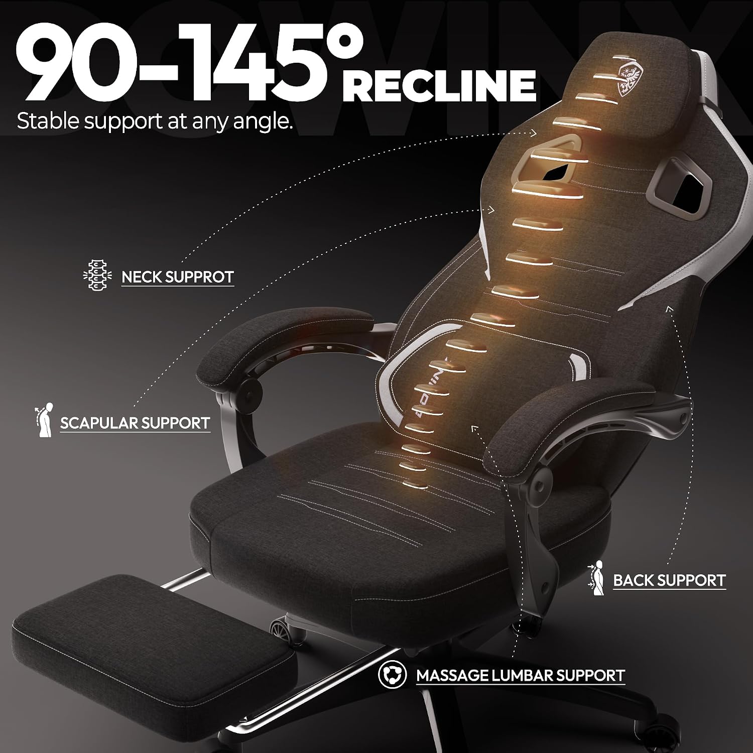 Dowinx Gaming Chair Big and Tall, Fabric Ergonomic Gaming Chairs with Footrest,Wide Back Gamer Chair for Heavy People, Black